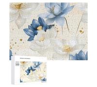 Bianco e Indaco Blu Lotus Jigsaw Puzzle per Adulti Famiglia Attività Giochi Home Decor Puzzle 500 PCS