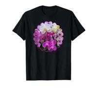 Bianco e Magenta Splendide Orchidee Forme Mania Maglietta con Stampa Grafica Economica, Uomo, Nero, L