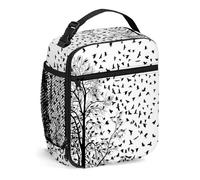 Bianco e nero, Borsa per il pranzo Borsa per il pranzo isolata Borse riutilizzabili per donne Uomini Lavoro Picnic Campeggio, Rami di alberi Uccelli in volo Vita le, Borsa per il pranzo portatil