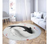 Bianco e nero Koi Fish Soft Throw Tappeti rotondi per l'home office Studio Home Decor Giapponese Yin e Yang lavabile cerchio tappeto 183cm(Rotondo)