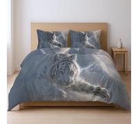 Bianco Fantasy Misterioso Selvaggio Animali Tigre Bianca CopriPiumino Morbido Set Di Piumoni Con Cerniera Adatto Ai Giovani 200 x 200cm Set Da Tre Pezzi