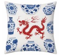Bianco Federe Cuscino 45x45 Set di 1, Federe Cuscini Divano 45x45cm, Drago Velluto Quadrata Copricuscini con Cerniera Invisibile, Copricuscino per Balcón, Jardín, Patio, Decorazioni Casa E-1359