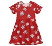 Bianco Fiocchi di neve rosso ragazze maglia una linea vestito manica corta traspirante estate vestito 2T, Fiocchi di neve bianchi rossi, 4 anni
