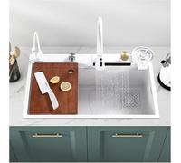 Bianco Flyig Rai Ao Waterfall SIK con Glass Cup Washer Drop I Kitche SIK Kit in Acciaio Inox Sigle Bowl Bar Utility SIK, con Rubinetto Estraibile Combo per pubblicità Commer, White, 68 * 45 * 21cm