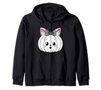 Bianco Gattino Zucca Camicia Carino Halloween Bow Orecchie di Gatto Autunno Felpa con Cappuccio