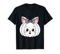 Bianco Gattino Zucca Camicia Carino Halloween Bow Orecchie di Gatto Autunno Maglietta
