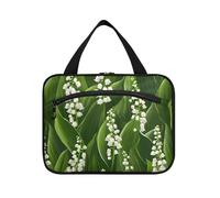 Bianco Lily Of Valley Fiori Foglie Verdi appeso borse da toilette da viaggio per le donne con gancio, designer essenziale kit da barba borse per gli uomini per accessori must haves palestra maleta