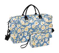 Bianco Limone Giallo Margherite Fiori Blu Borsa Da Viaggio Decorativa Borsa Da Viaggio Sport Allenamento con Borsa Da Toilette per Aereo Viaggiare Grande Capacità Bolsa de lona para