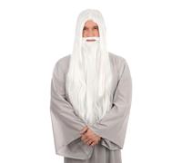 Bianco Mago Parrucca E Barba Halloween Gandalf Merlino Uomo Costume