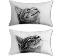 Bianco Nero Federe Cuscini Divano 50x80cm Set di 2 Lino Copricuscini Divano Gatto Copri Cuscino Letto per Cuscino da Esterno Impermeabile Cuscini Decorativi Grandi con Zip Nascosta per Arredo u-14751
