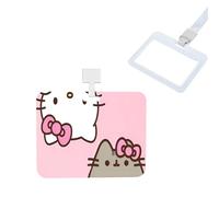 Bianco Orizzontale Porta Carte d'identità con Cordino, Cartoon Cute Kitty Gatto Porta Badge Plastica, Badge Holder Impermeabile,per ufficio, scuola, Tessere Studenti, Chiavi, Carte D'Identità,cat