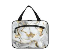 Bianco Oro Marmo Texture appeso borsa da toilette per gli uomini che viaggiano con gancio, designer kit rasatura pieghevole per viaggio must haves campeggio kit de para mujer M, Texture marmo oro