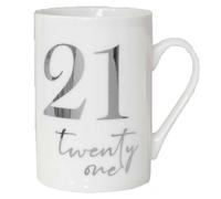 Bianco Osso Cina Tazza Con Lamina D'Argento Numero - Scelta Età Compleanno