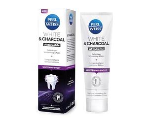 Bianco perla bianco e carbone attivo dentifricio per denti bianchi con effetto sbiancante istantaneo - rimuove lo scolorimento, garantisce un respiro fresco e protegge lo smalto dei denti, 75 ml