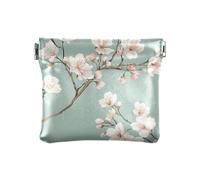 Bianco Pesco Fiori PU Cuoio Piccola Moneta Comodo Titolare di Carta per Donna Ragazza, Fiori di pesca bianchi, 4.33"(L) x 3.74"(W) x 0.39"(H), classico