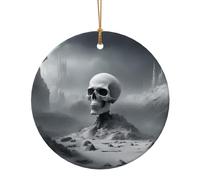Bianco Punk Skul Stampa Ceramica Pendente Rotondo Per Gli Ornamenti Da Viaggio Per La Decorazione Domestica