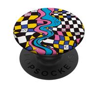 Bianco Retro 80s 90s Checker Wave Flow Pattern PopSockets PopGrip Adesivo