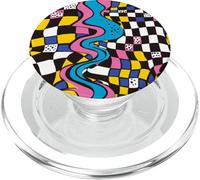 Bianco Retro 80s 90s Checker Wave Flow Pattern PopSockets PopGrip per MagSafe