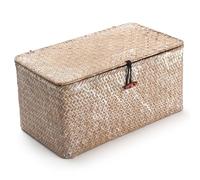 Bianco Seagrass Cesta Vimini con Coperchio Cestini Portaoggetti Naturale (Medio 30cmx18cmx15cm H)