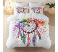 Bianco Set Copripiumino Stampato, 100% Microfibra Minimalismo Acquerello Acchiappasogni Piume Biancheria da letto reversibile Per Ragazzi Ragazze - 1 Copripiumino 200 x 200 cm + 2 Federe 50 x 75 cm
