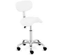 physa Sgabello per estetiste e parrucchieri - Con schienale, rotelle e sella di cavallo - 600 - 800 mm - 150 kg - Bianco PHYSA HAMBURG WHITE