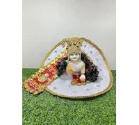 Bianco Sharad Purnima Handmade Laddoo Gopal ji Kanaha Ji Balgopal Poshak Abiti con Choli (Idol) Taglia: 4no, 5no & 6no (Dimensioni del vestito: 20,3 cm, 25,4 cm e 30,5 cm) (20,3 cm (4no)