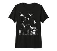 Bianco, Silhouette, di, Uno, stormo, di, gabbiani, sopra, Acqua Maglietta Premium