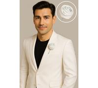 Bianco Similpelle 6CM Rosa Risvolto Blazer da Uomo Pin Festa Ballo Costume