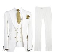 Bianco Slim Fit Uomo 3 Pezzi Abito Smoking Da Matrimonio Con Risvolto A Visiera Blazer Doppio Petto Gilet Pantaloni Set, bianco, M