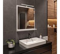 Bianco Specchio Bagno con Luce da Parete A: 70 cm x L: 60cm con Mensola - Specchio da Bagno Retroilluminato con Ripiani, IP44 la Toilette Riflesso LED 4000 K Colore della custodia LED: Cromo