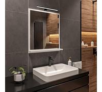 Bianco Specchio Bagno con Luce da Parete A: 70 cm x L: 60cm con Mensola - Specchio da Bagno Retroilluminato con Ripiani, IP44 la Toilette Riflesso LED 4000 K Colore della custodia LED: Nero