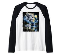 Bianco Stile Tigre Moonlit Montagna Wilderness Art Maglia con Maniche Raglan