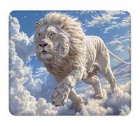 Bianco Tappetino Mouse Piccolo 340x280mm, Tappetini Mouse Gaming Leone, Mousepad Impermeabile e Antiscivolo, con Bordo Cucito, Pratica e Facile da Pulire, Ufficio, Laptop, PC, Regalo Uomo L-8937