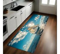 Bianco Tappeto Cucina 50x180 cm Barche a vela sull'oceano e cielo azzurro Lavabile Multiuso Resistente Passatoia Cucina Antimacchia Sotto Lavandino Fornelli
