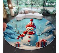 Bianco Tappeto Rotondo Salotto 60 cm, Morbido Natale Pupazzo Di Neve Scatola Regalo Albero Pino Stampato Tappetini Antiscivolo Tappeto per Bambini Cameretta Cucina Casa Zona Balcone Tappet Tavolino