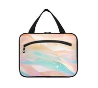 Bianco Teal Red Wave Fluid Art Style appeso kit da toilette per gli uomini con gancio, designer borse unisex per gli uomini per i viaggiatori lavoro estuche para guardar maquillaje M, Bianco Teal Red