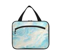 Bianco Teal Wave Fluid Art Style appeso borsa da toilette da viaggio con gancio, designer essenziale make up borsa per viaggio must haves backpacking bolsas para maquillaje M