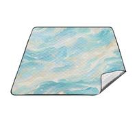 Bianco Teal Wave Fluid Art Style Impermeabile Picnic Mat Erba Resistente all'acqua Coperta Campeggio Packable per 4 A 6 Adulti Estate Regalo manta de picnic para playa