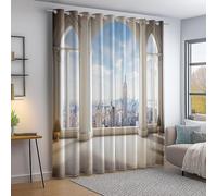 Bianco Tende Oscuranti Opache Stampate Con Occhielli - 3D New York City Empire State Building Tende Termoisolanti Con Motivo Per Camera Da Letto E Soggiorno, L 70 x A 145 cm (2 Pannelli)