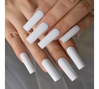 Bianco Tinta unita Premere Su Unghie Extra Lungo Piazza Finte Unghie Lucide Copertura Completa Acrilico Donna Prom Party 24 pz