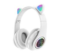 (Bianco) Wireless Cat Ear Cuffie auricolari Bluetooth LED luci auricolari per bambini regalo