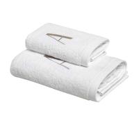 BIANCOPERLA Coppia Asciugamani da Bagno 1+1 Viso e Ospite con Iniziale Ricamata (Lettera A)