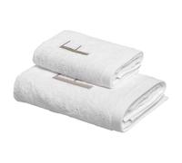 BIANCOPERLA Coppia Asciugamani da Bagno 1+1 Viso e Ospite con Iniziale Ricamata (Lettera F)