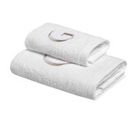 BIANCOPERLA Coppia Asciugamani da Bagno 1+1 Viso e Ospite con Iniziale Ricamata (Lettera G)