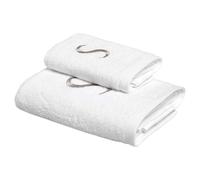 BIANCOPERLA Coppia Asciugamani da Bagno 1+1 Viso e Ospite con Iniziale Ricamata (Lettera S)