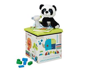 BiancoRelaxdays Pouf Contenitore, Porta Giochi per Bambini, Sgabello, Design-Animali, Poggiapiedi, 31x31x31 cm, Verde
