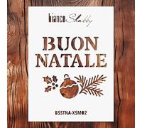 biancoShabby® Stencil Natale RIUTILIZZABILE Made in Italy - Stencil Professionale per Decorazioni Natalizie, Mobili e Pareti (Scritte Natale 02 Extra Small)