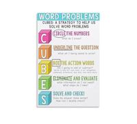 BIANMTSW Poster con strategia e problemi di parole matematiche, guida alla risoluzione dei problemi, per classe, scuola elementare, scuola materna, decorazione incorniciata, 40 x 60 cm