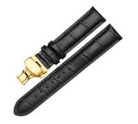 Biannbjx Accessori per orologi da 14mm-24mm con cinturino in pelle con fibbia a farfalla, Nero-oro, 16mm