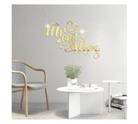 Bianriche Adesivo da parete a specchio acrilico rimovibile Mr e Mrs decalcomanie murali per la decorazione di casa, soggiorno, camera da letto, bagno, oro
